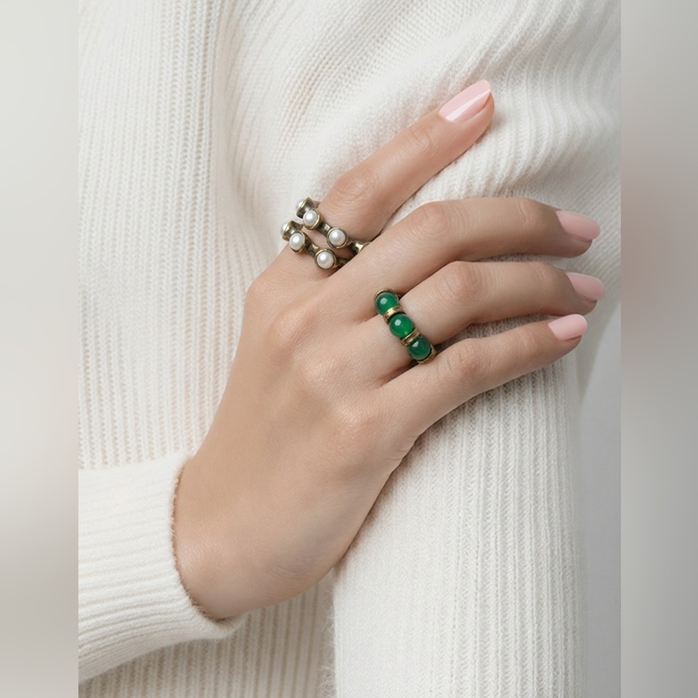 Vintage Elegant Green Stone and White Stone Rings (3 rings)